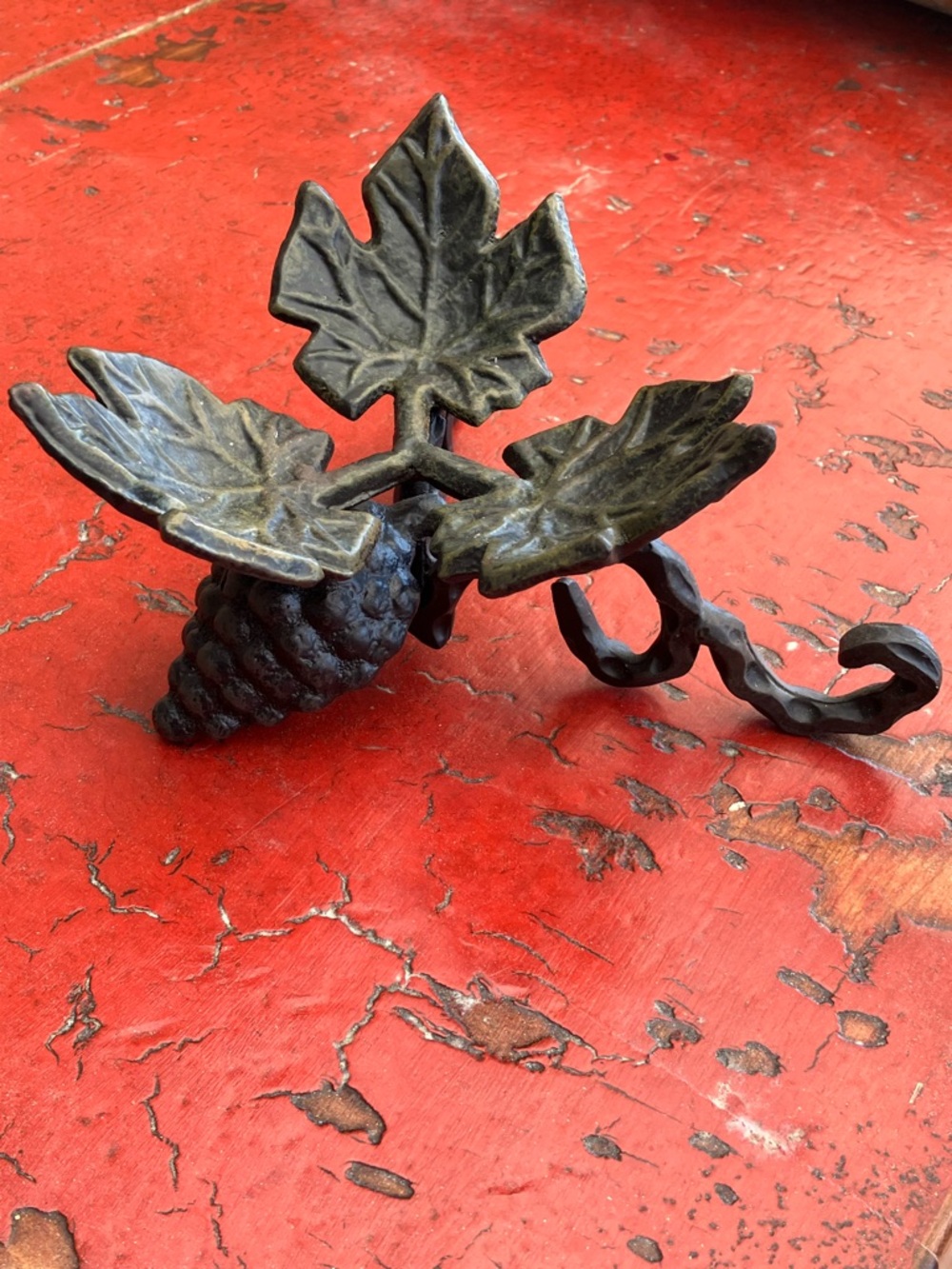 Vintage Cast Iron Leaf and Grape Motif Candle Holder Rustic